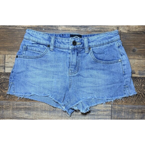RVCA‎ Light Wash Cupid 2 Low Rise Cut Off Raw Hem Casual Denim Jean Shorts Sz 25 - Picture 1 of 5